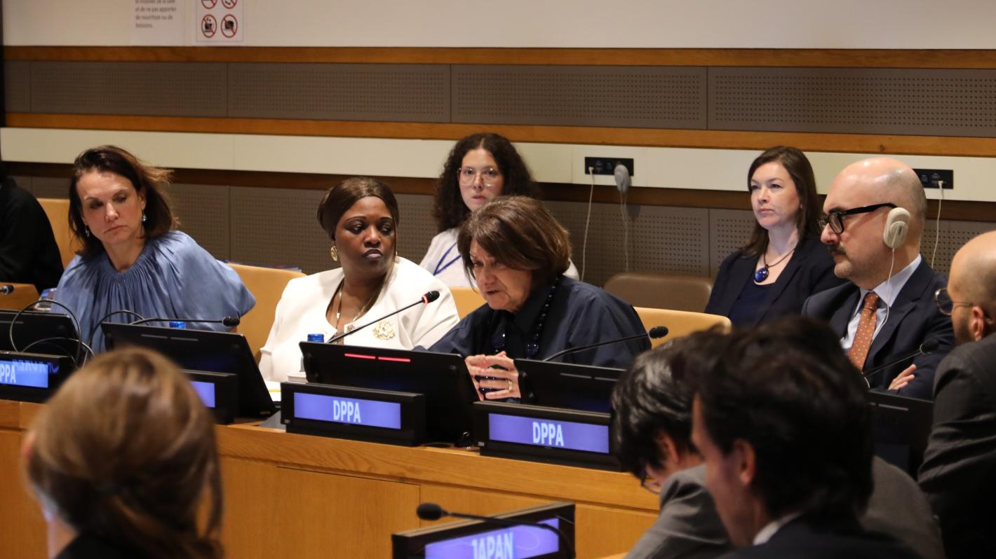 Under-Secretary-General for Political and Peacebuilding Affairs Rosemary DiCarlo speaks at a meeting. 
