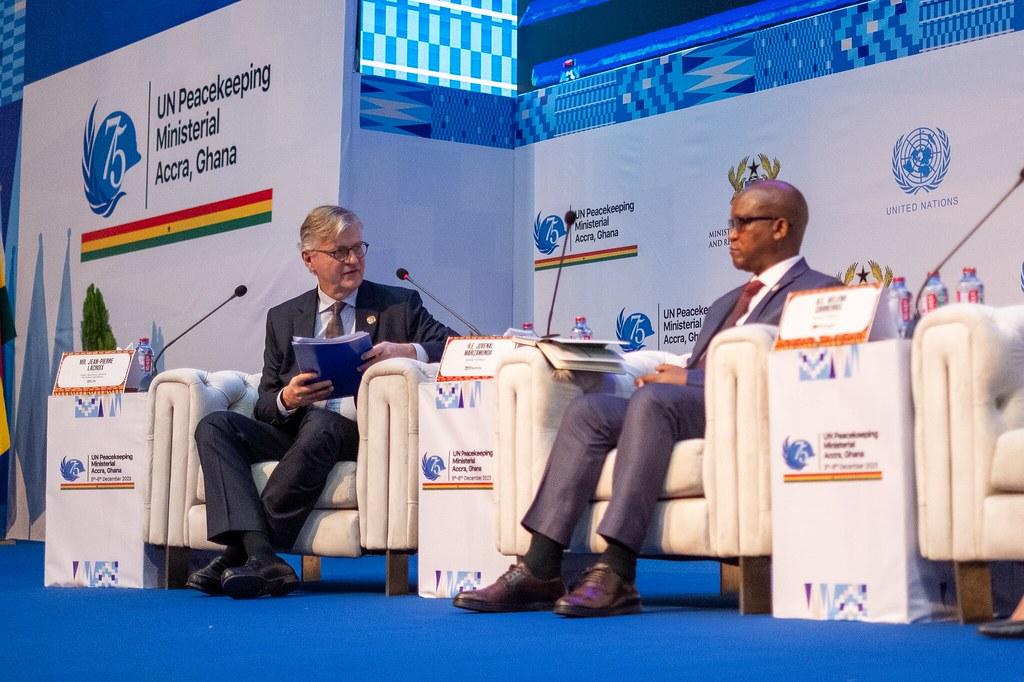 UN Under-Secretary-General for Peace Operations Jean-Pierre Lacroix moderates the first session entitled, “Capabilities for mandate delivery and ensuring effective operations, including protection, safety and security and technology” at the 2023 Ghana UN Peacekeeping Ministerial.