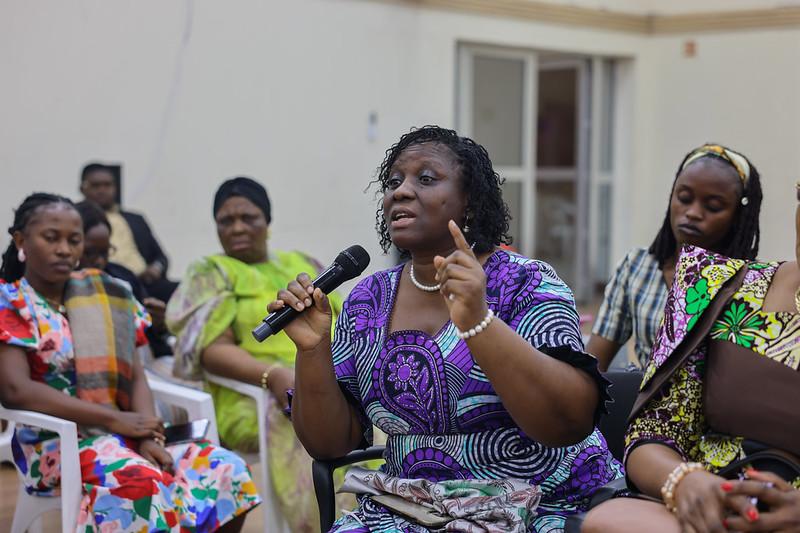 A woman speaks during a discussion facilitated by MONUSCO.