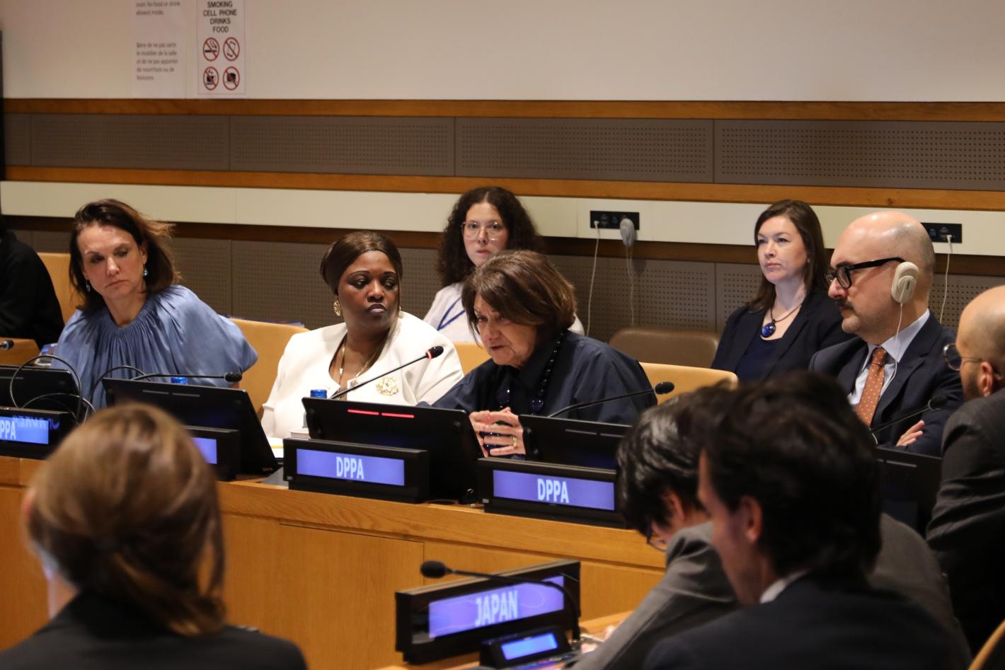Under-Secretary-General for Political and Peacebuilding Affairs Rosemary DiCarlo speaks at a meeting. 